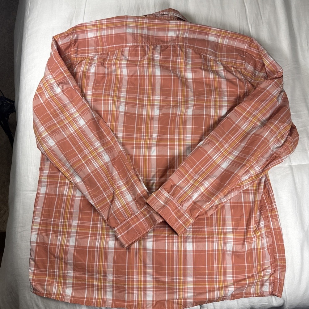 Orvis Shirt Men's L Orange Plaid Trout Bum Performance Button‎ Down Long Sleeve